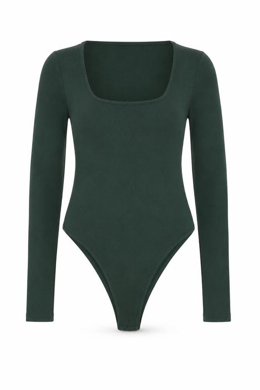4TH ARQ Women’s Green Square Neck Long Sleeve Bodysuit Size S