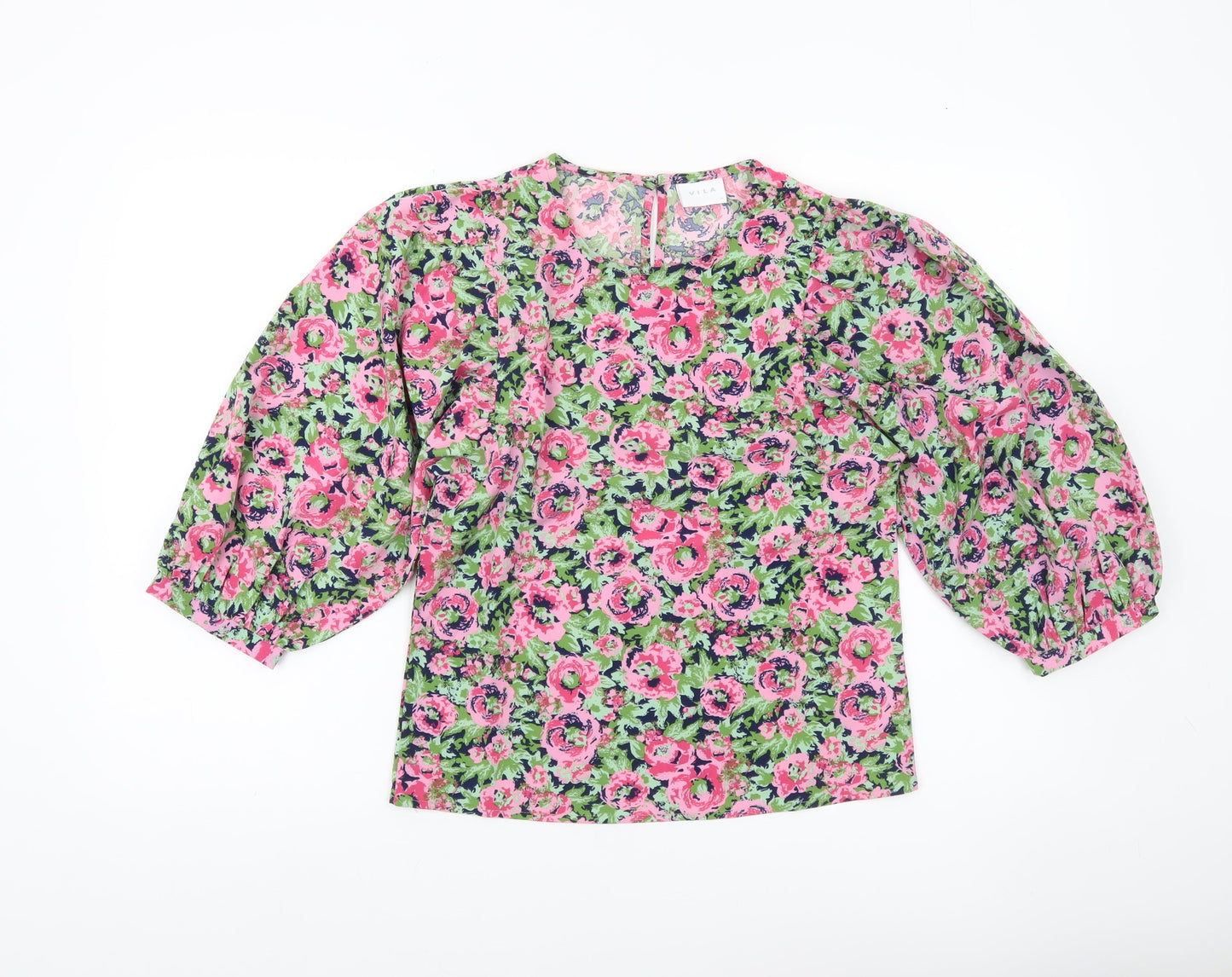 Vila Womens Floral Multicoloured Blouse Size 6 Puff Sleeve