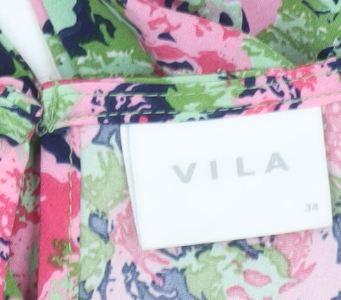 Vila Womens Floral Multicoloured Blouse Size 6 Puff Sleeve