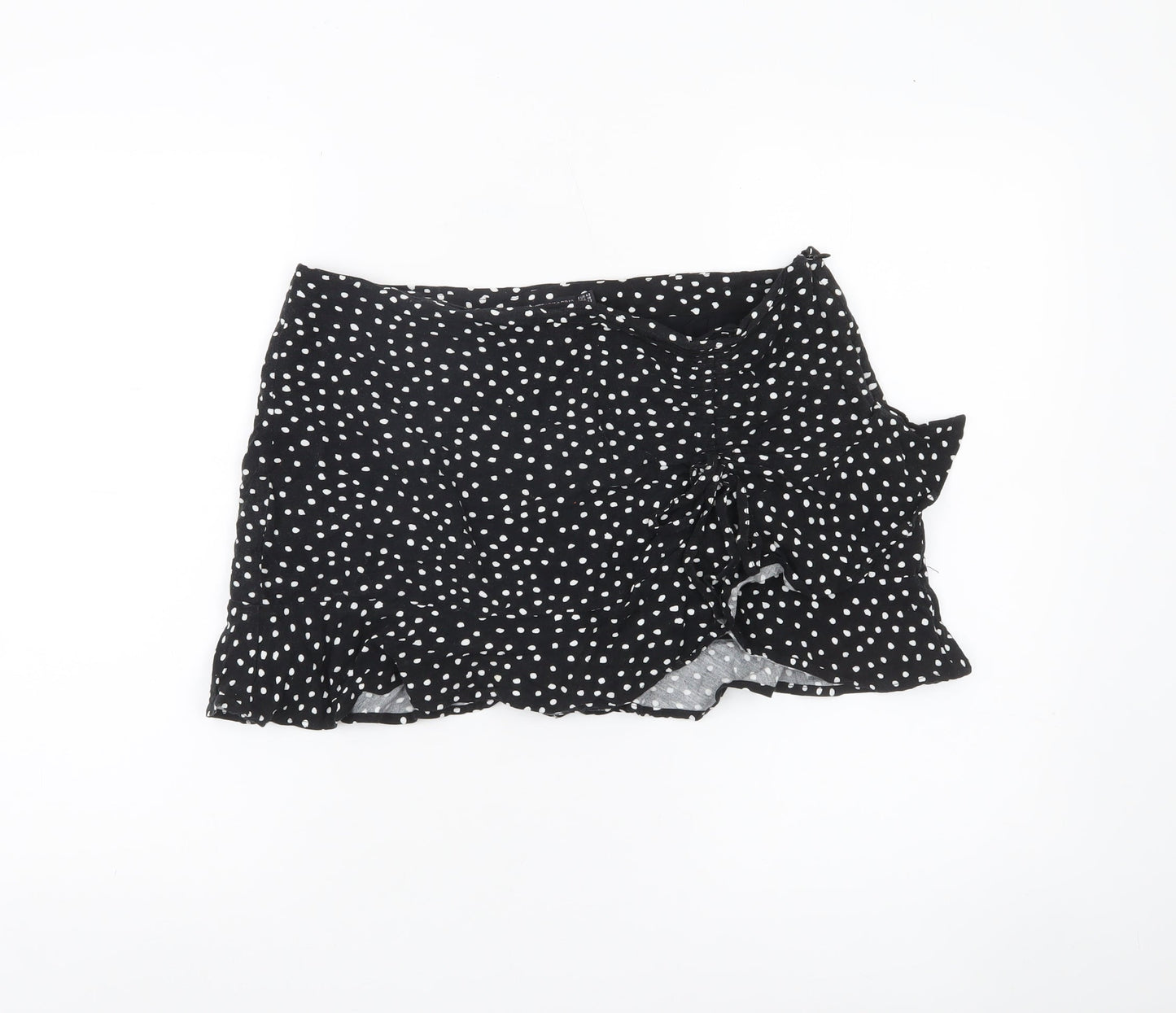 Stradivarius Women’s Black Polka Dot Wrap Ruffle Skirt Size 14