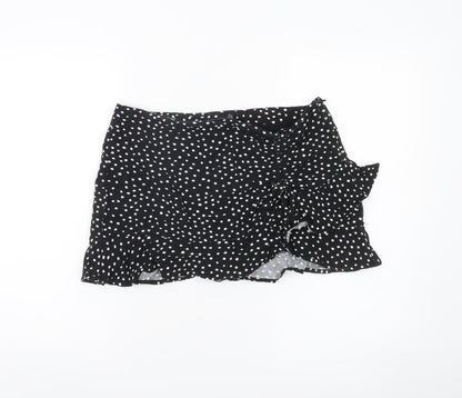 Stradivarius Women’s Black Polka Dot Wrap Ruffle Skirt Size 14