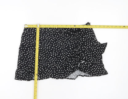 Stradivarius Women’s Black Polka Dot Wrap Ruffle Skirt Size 14
