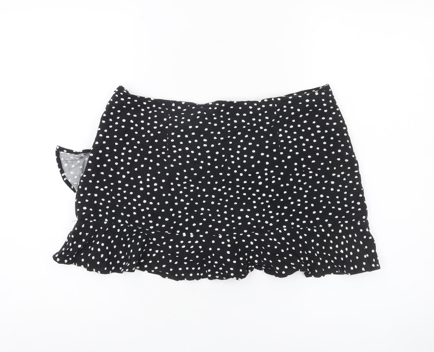 Stradivarius Women’s Black Polka Dot Wrap Ruffle Skirt Size 14