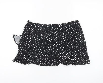 Stradivarius Women’s Black Polka Dot Wrap Ruffle Skirt Size 14