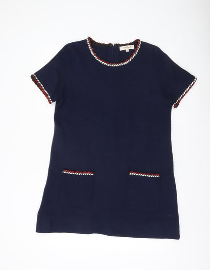Derhy Women’s Blue Shift Dress L Short Sleeve Round Neck Workwear