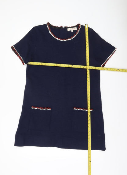 Derhy Women’s Blue Shift Dress L Short Sleeve Round Neck Workwear