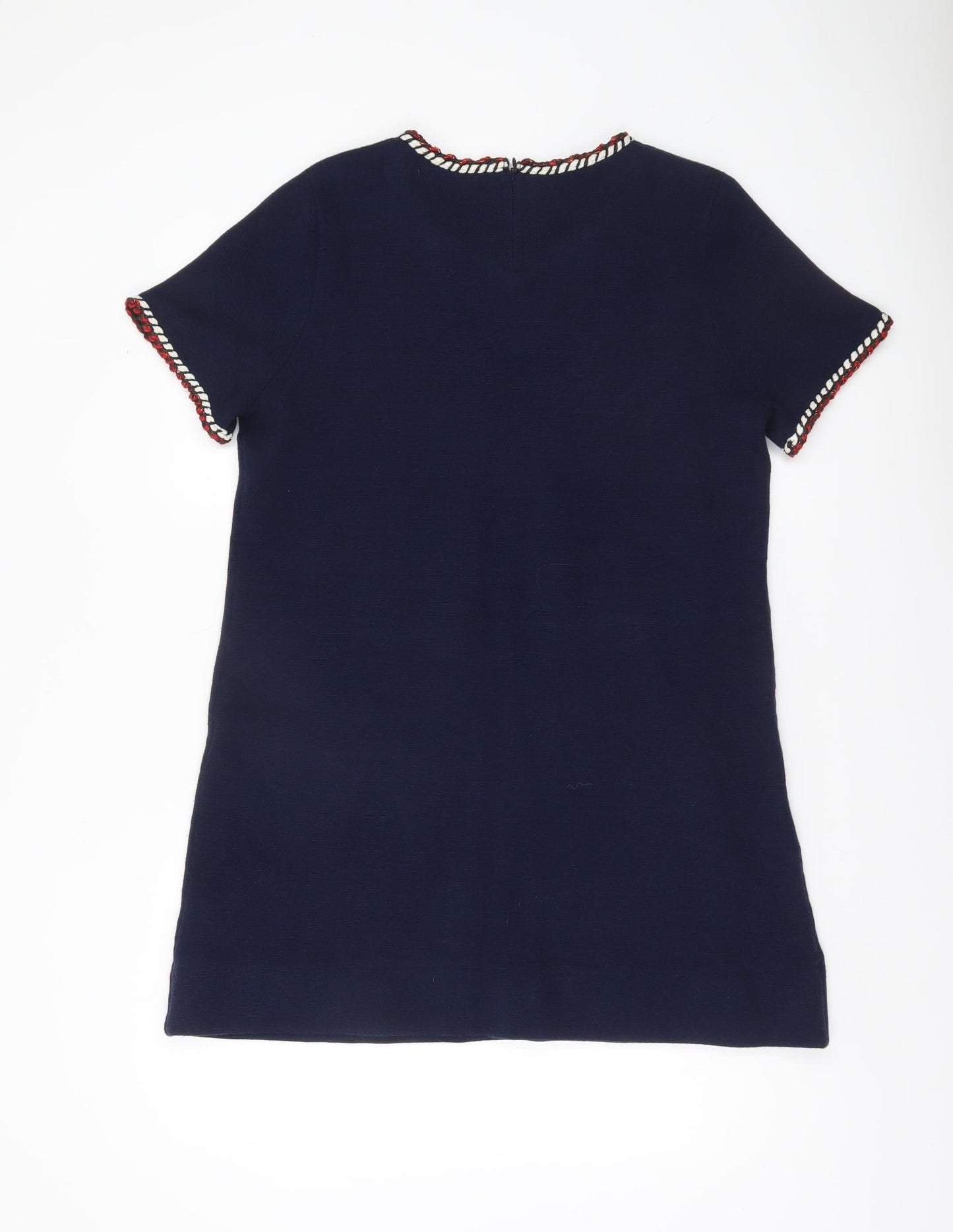 Derhy Women’s Blue Shift Dress L Short Sleeve Round Neck Workwear