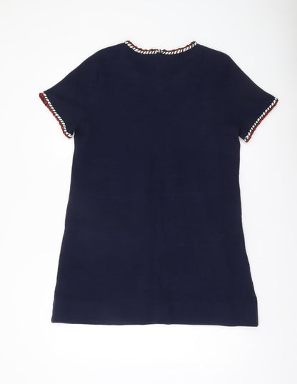 Derhy Women’s Blue Shift Dress L Short Sleeve Round Neck Workwear