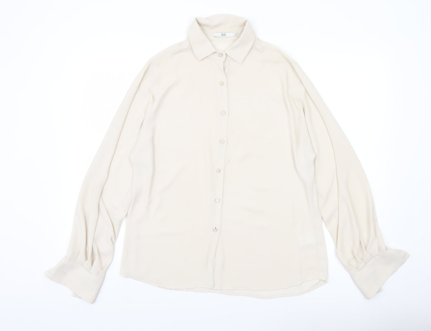 Stills Womens Ivory Button-Up Shirt Size 10 Long Sleeve Workwear