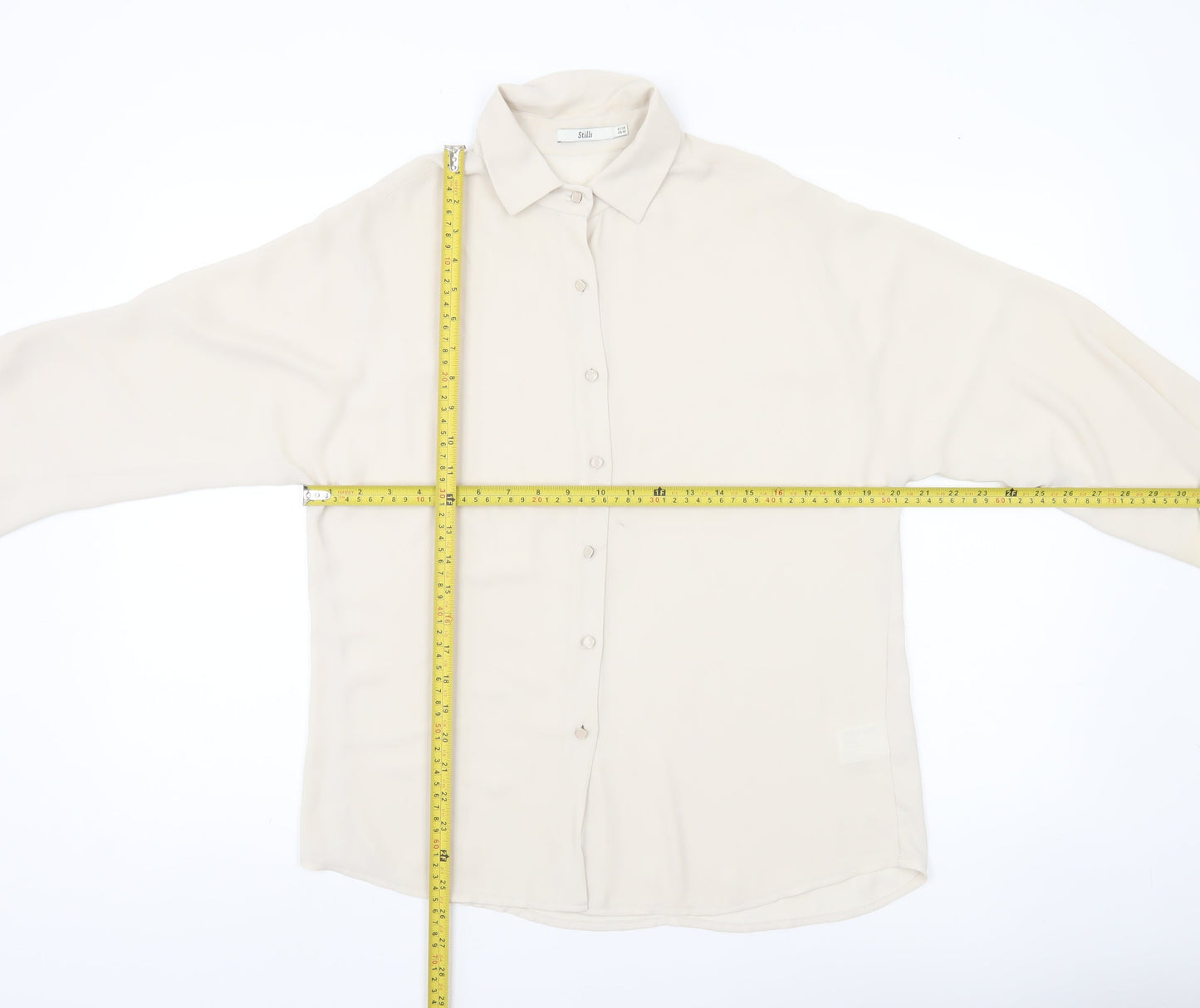 Stills Womens Ivory Button-Up Shirt Size 10 Long Sleeve Workwear