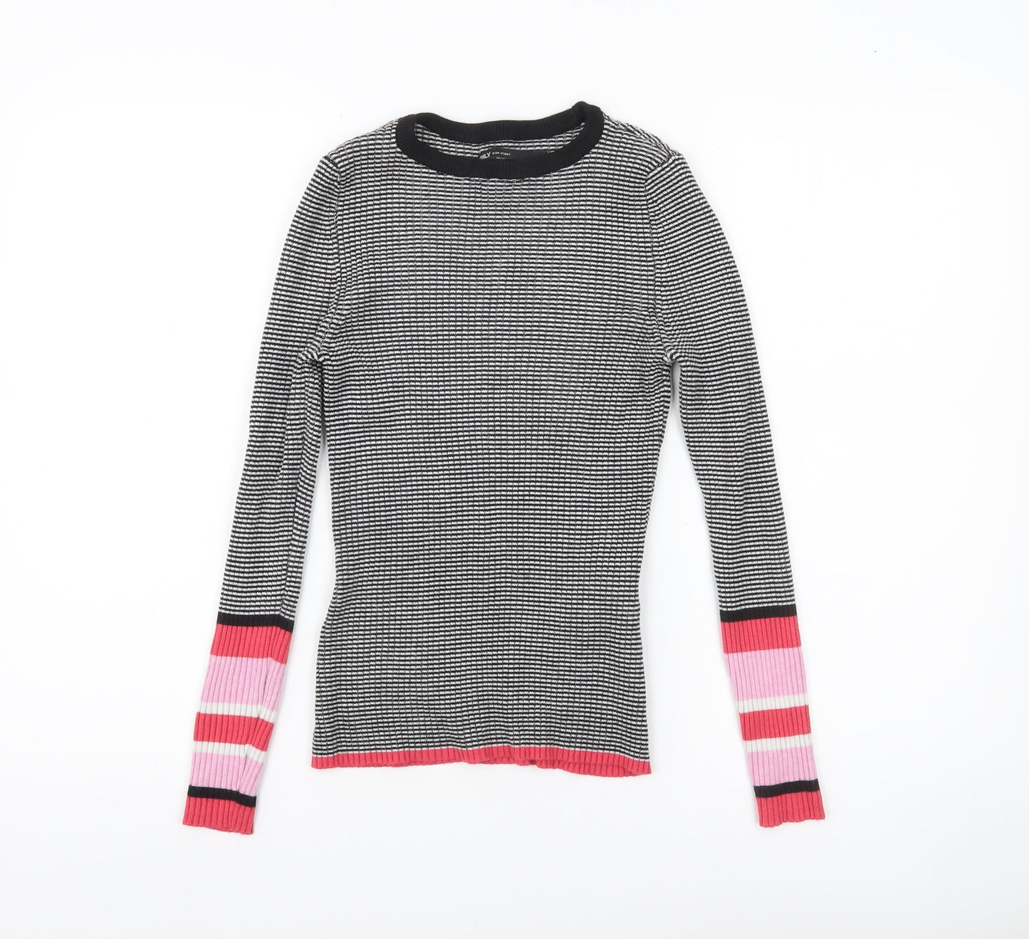 ONLY Womens Black Striped Slim Fit Knit Jumper Size S