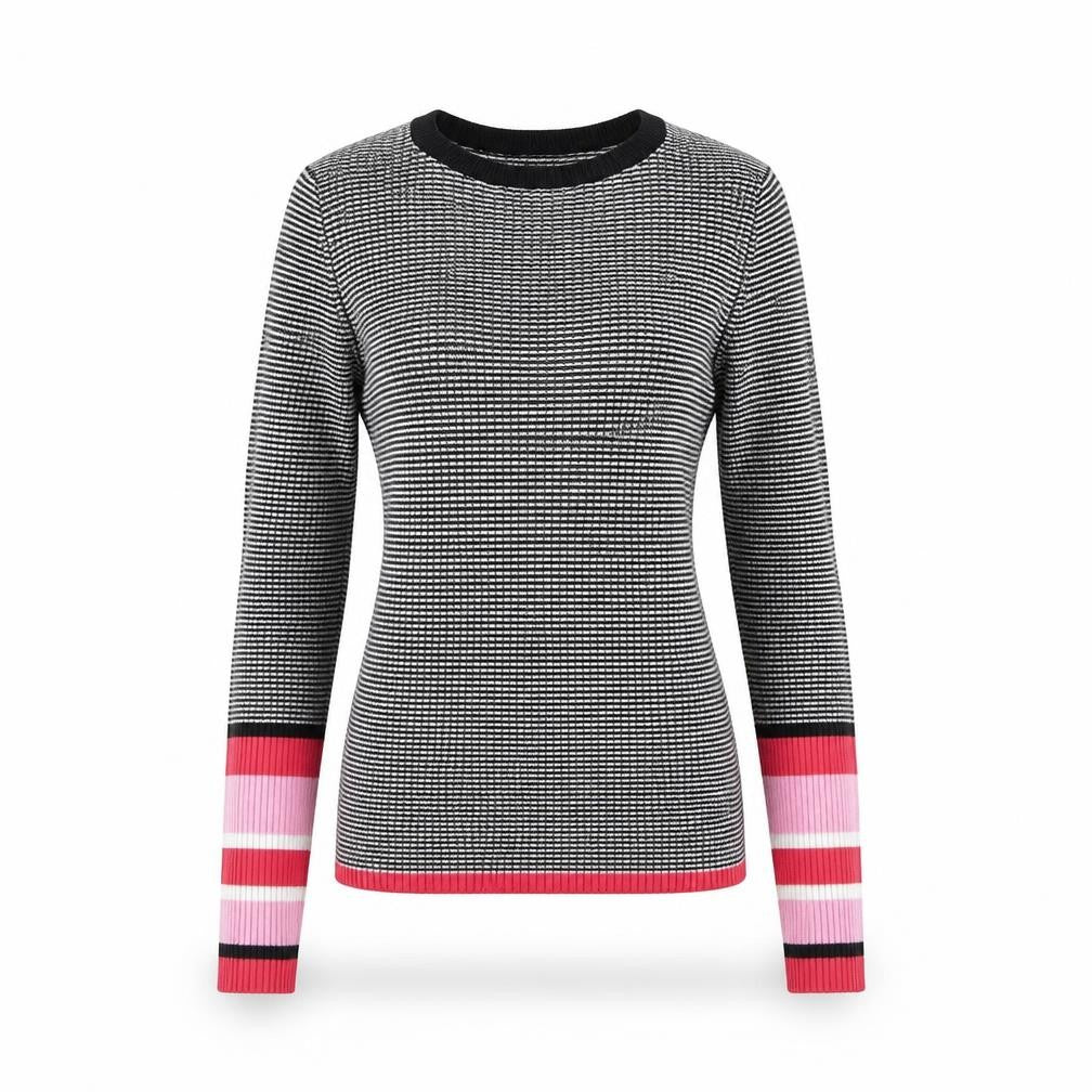 Front view of Only women’s black striped slim fit knit jumper, size S