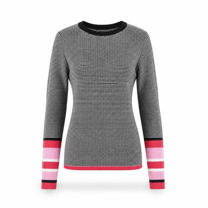 Front view of Only women’s black striped slim fit knit jumper, size S