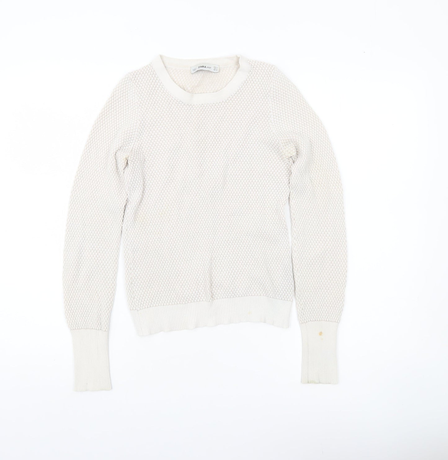 Zara Women Ivory Knit Pullover Jumper Size 8 Crew Neck Long Sleeve