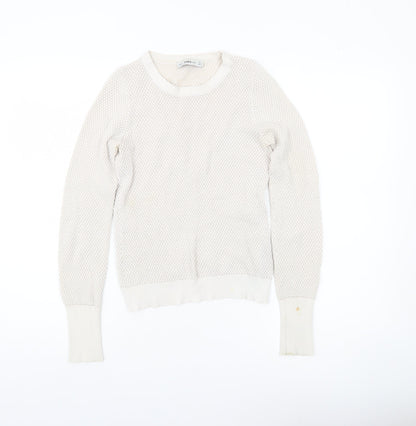 Zara Women Ivory Knit Pullover Jumper Size 8 Crew Neck Long Sleeve