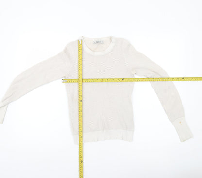 Zara Women Ivory Knit Pullover Jumper Size 8 Crew Neck Long Sleeve