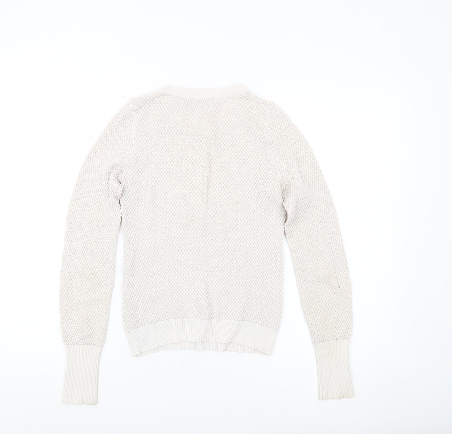 Zara Women Ivory Knit Pullover Jumper Size 8 Crew Neck Long Sleeve