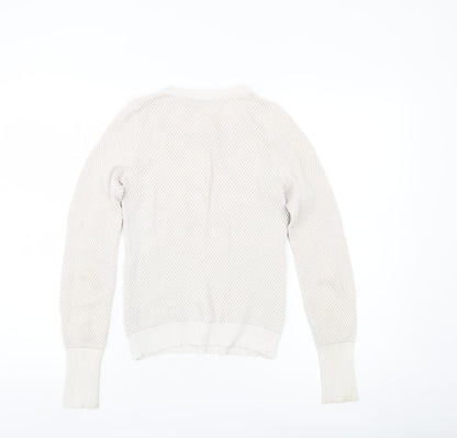 Zara Women Ivory Knit Pullover Jumper Size 8 Crew Neck Long Sleeve
