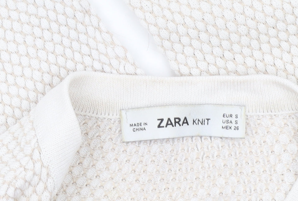 Zara Women Ivory Knit Pullover Jumper Size 8 Crew Neck Long Sleeve