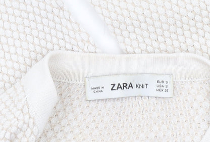 Zara Women Ivory Knit Pullover Jumper Size 8 Crew Neck Long Sleeve