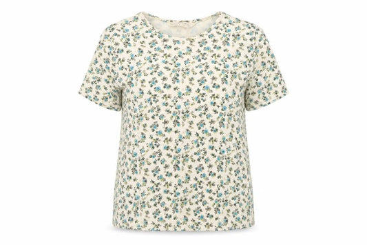 Front view of Honor Millburn Women’s Ivory Floral Cotton T-Shirt, size UK 14, Regular