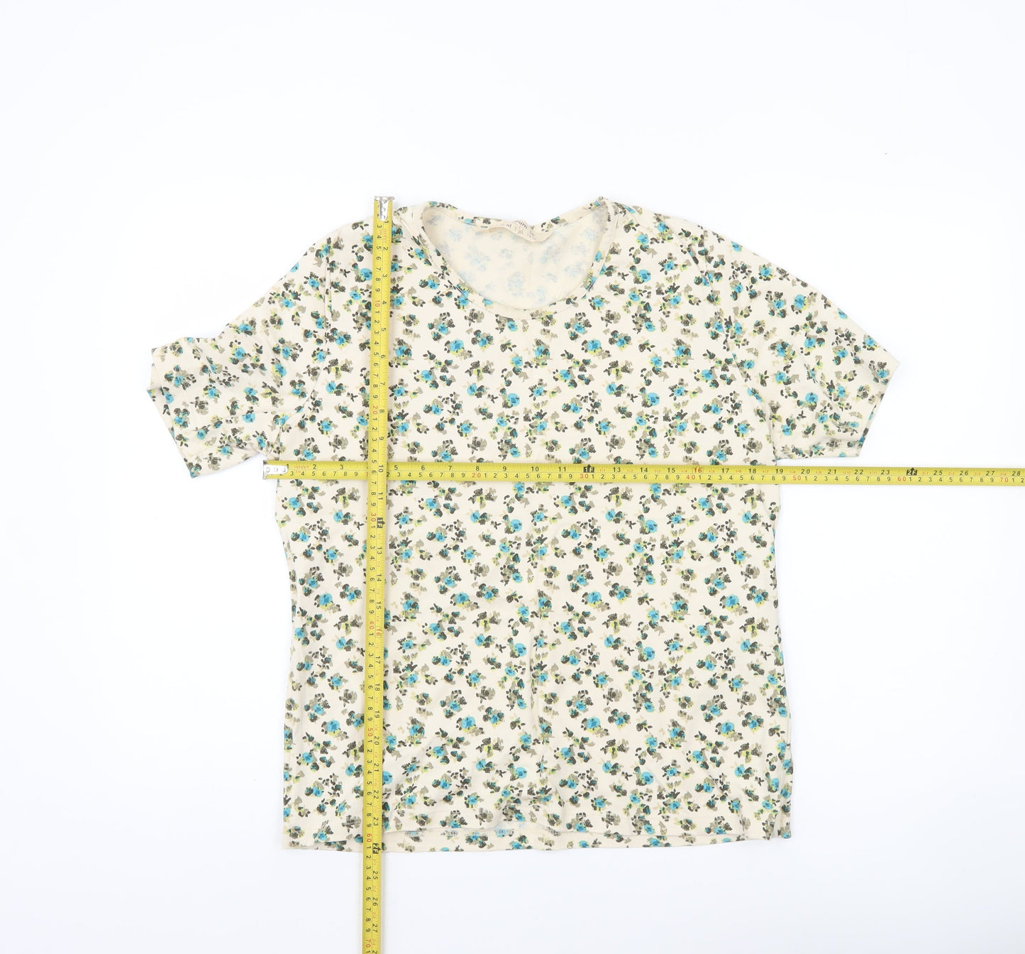 Honor Millburn Women’s Ivory Floral Cotton T-Shirt Size 14 Regular