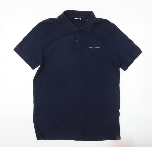 Jack & Jones Mens Blue XL Polo Shirt Short Sleeve Cotton Casual