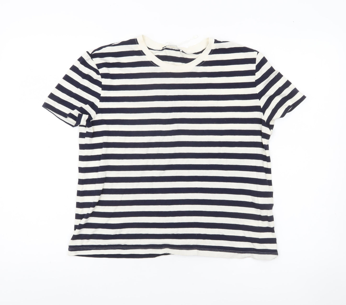 Zara Womens Blue White Striped Cotton T-Shirt Size M Nautical
