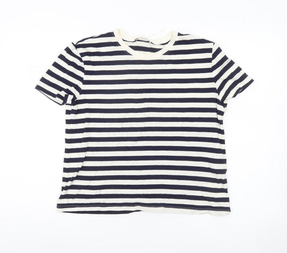 Zara Womens Blue White Striped Cotton T-Shirt Size M Nautical