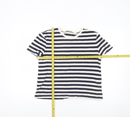 Zara Womens Blue White Striped Cotton T-Shirt Size M Nautical