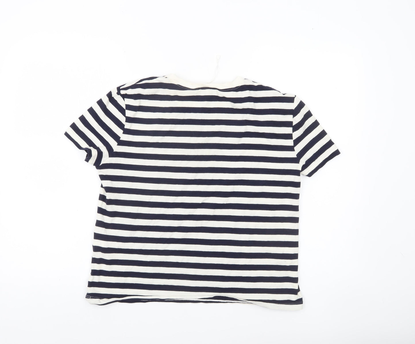 Zara Womens Blue White Striped Cotton T-Shirt Size M Nautical
