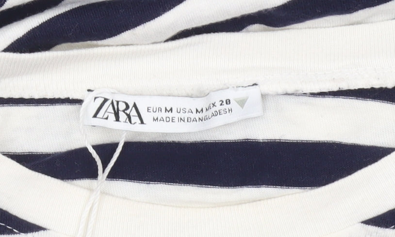 Zara Womens Blue White Striped Cotton T-Shirt Size M Nautical