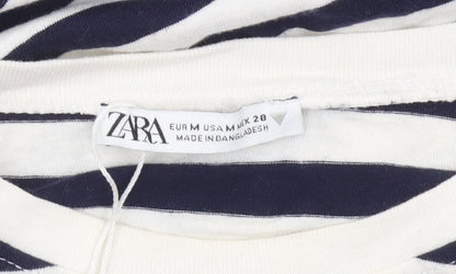 Zara Womens Blue White Striped Cotton T-Shirt Size M Nautical