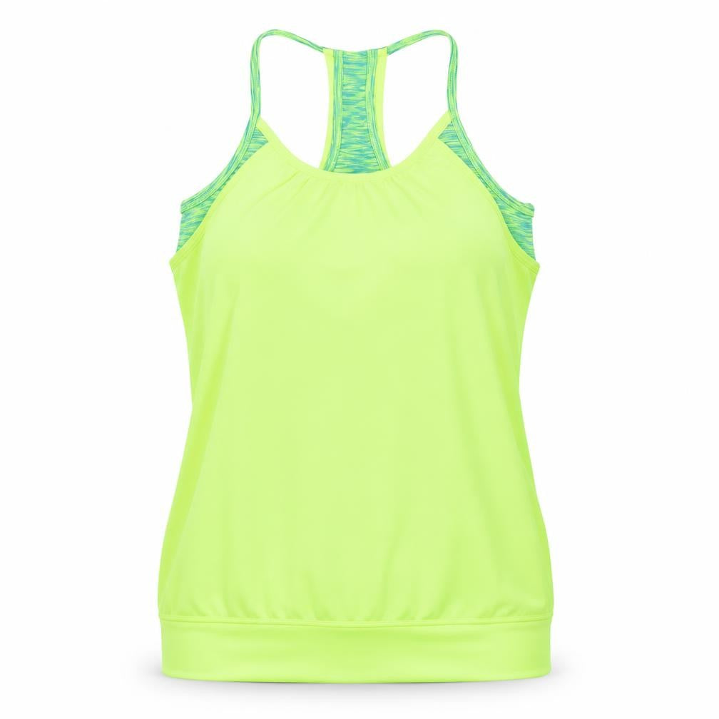 Front view of 90 Degree by Reflex girls’ teens green racerback tank sports top, size 14