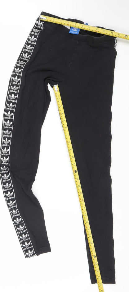 Adidas Womens Black Size 8 Slim Fit Logo Leggings