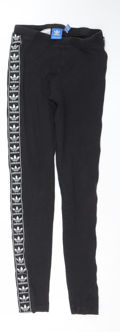 Adidas Womens Black Size 8 Slim Fit Logo Leggings