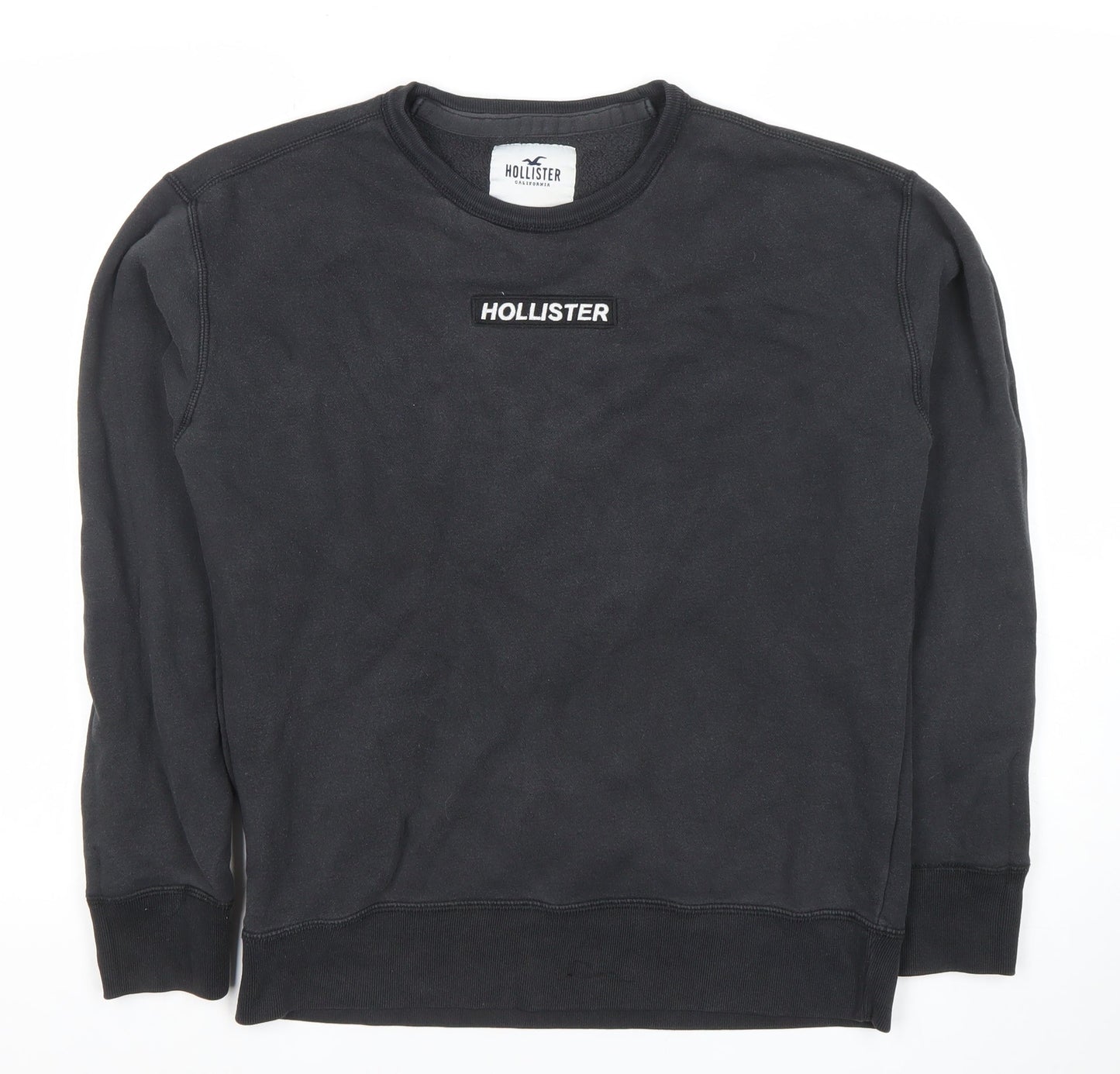 Hollister Mens Black Sweatshirt M Pullover Logo Crew Neck Long Sleeve
