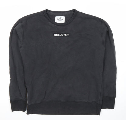 Hollister Mens Black Sweatshirt M Pullover Logo Crew Neck Long Sleeve
