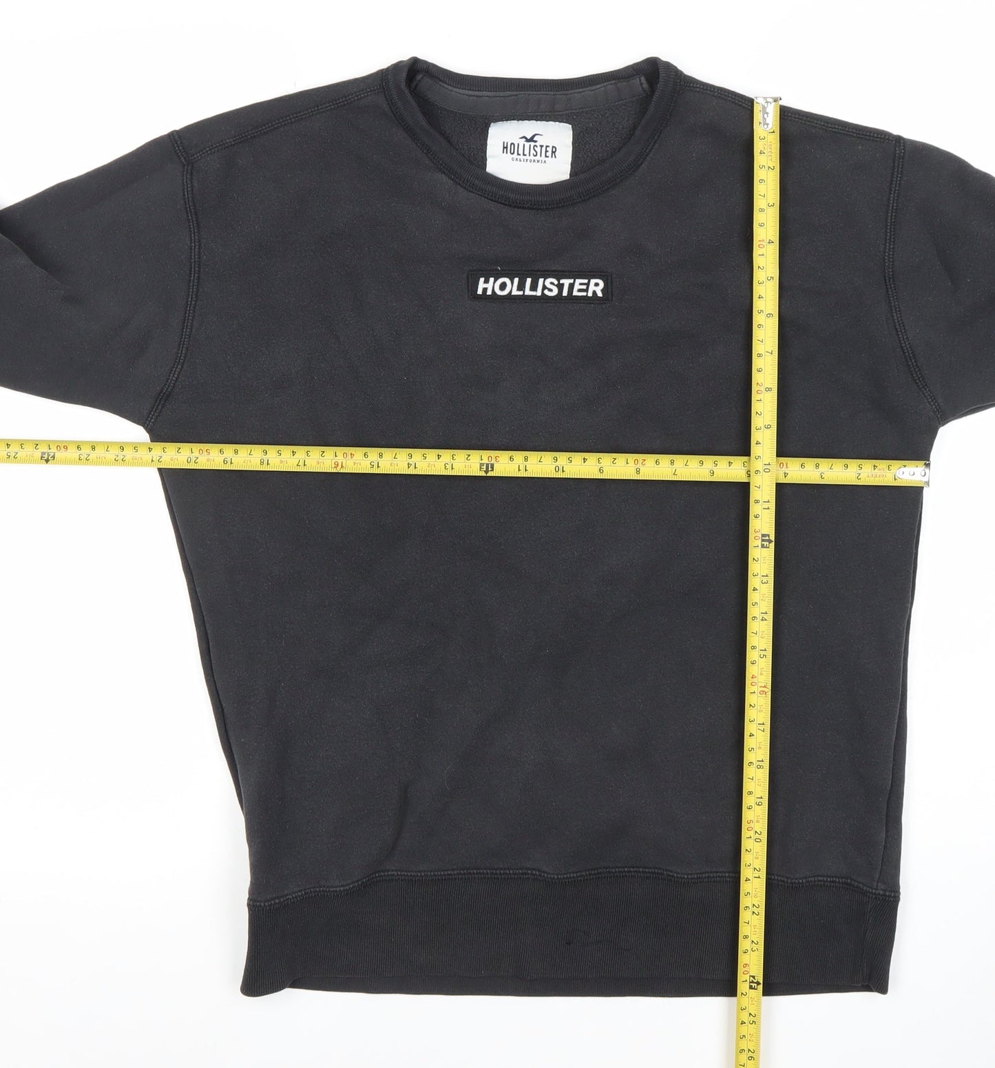 Hollister Mens Black Sweatshirt M Pullover Logo Crew Neck Long Sleeve