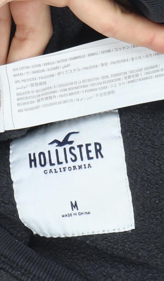 Hollister Mens Black Sweatshirt M Pullover Logo Crew Neck Long Sleeve