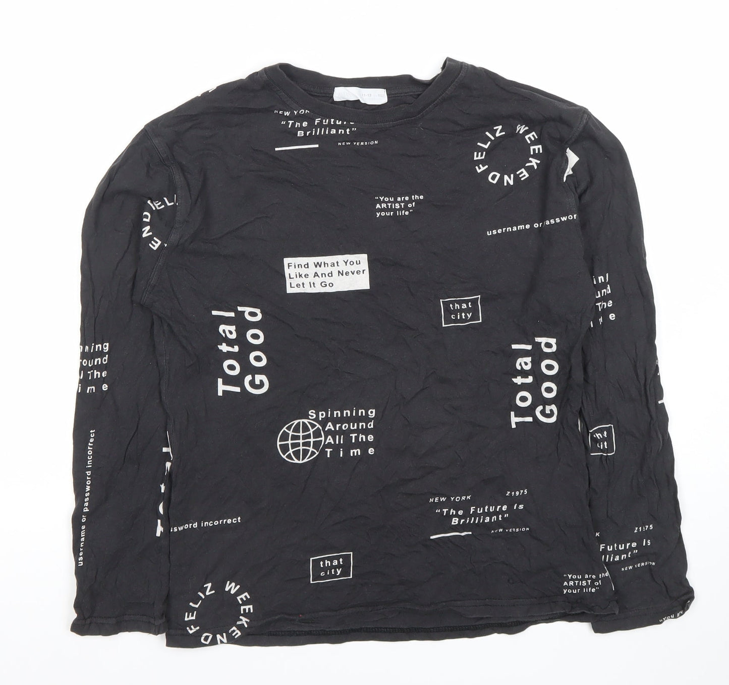 Zara Boys Black Graphic Print Long Sleeve T-Shirt 11-12 Years