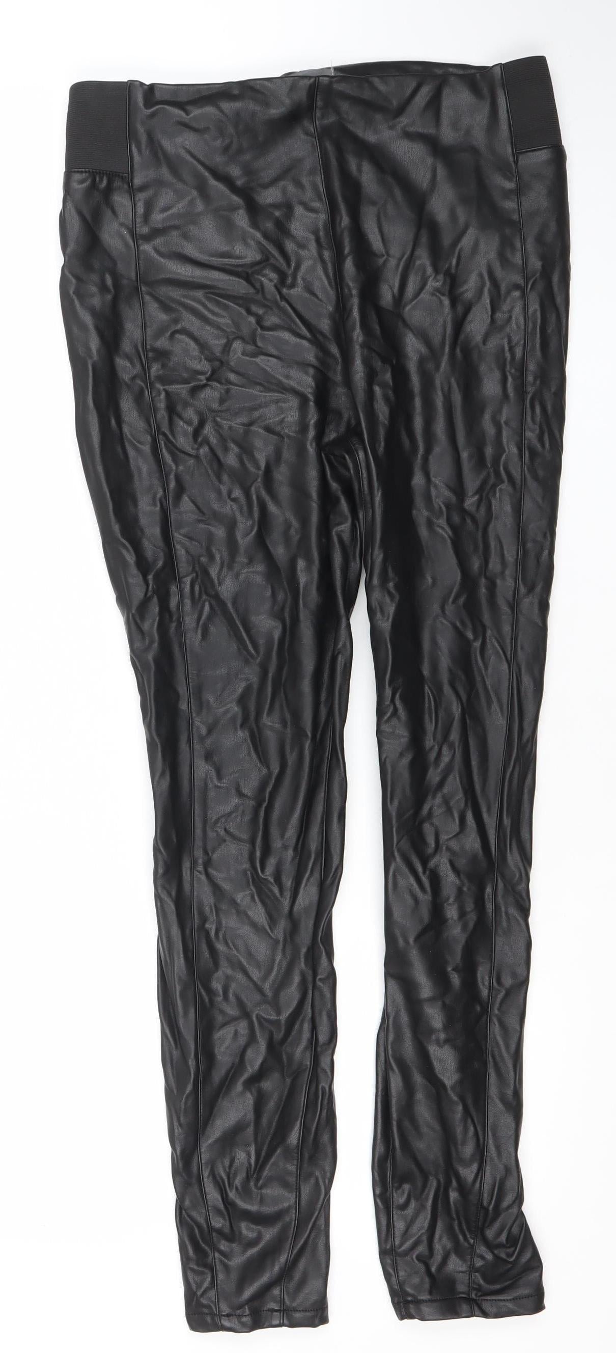 Matalan Womens Black Faux Leather Leggings Size 12 Stretch Slim Fit