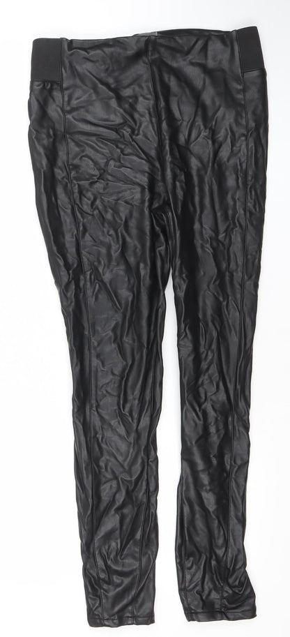 Matalan Womens Black Faux Leather Leggings Size 12 Stretch Slim Fit