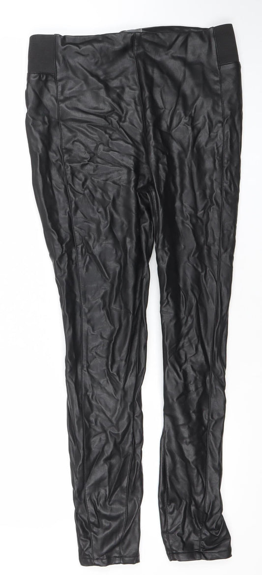 Matalan Womens Black Faux Leather Leggings Size 12 Stretch Slim Fit
