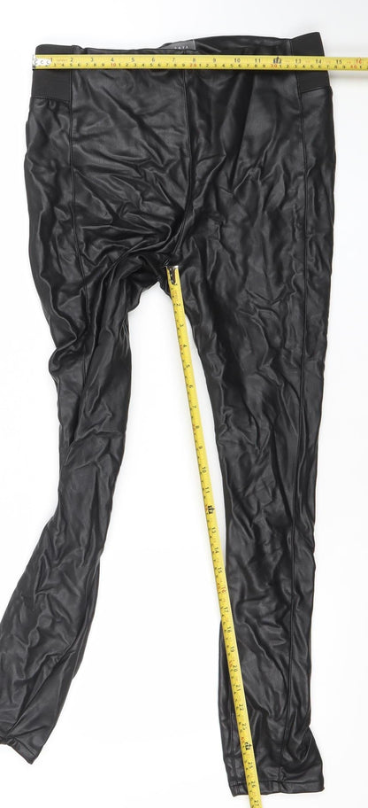 Matalan Womens Black Faux Leather Leggings Size 12 Stretch Slim Fit