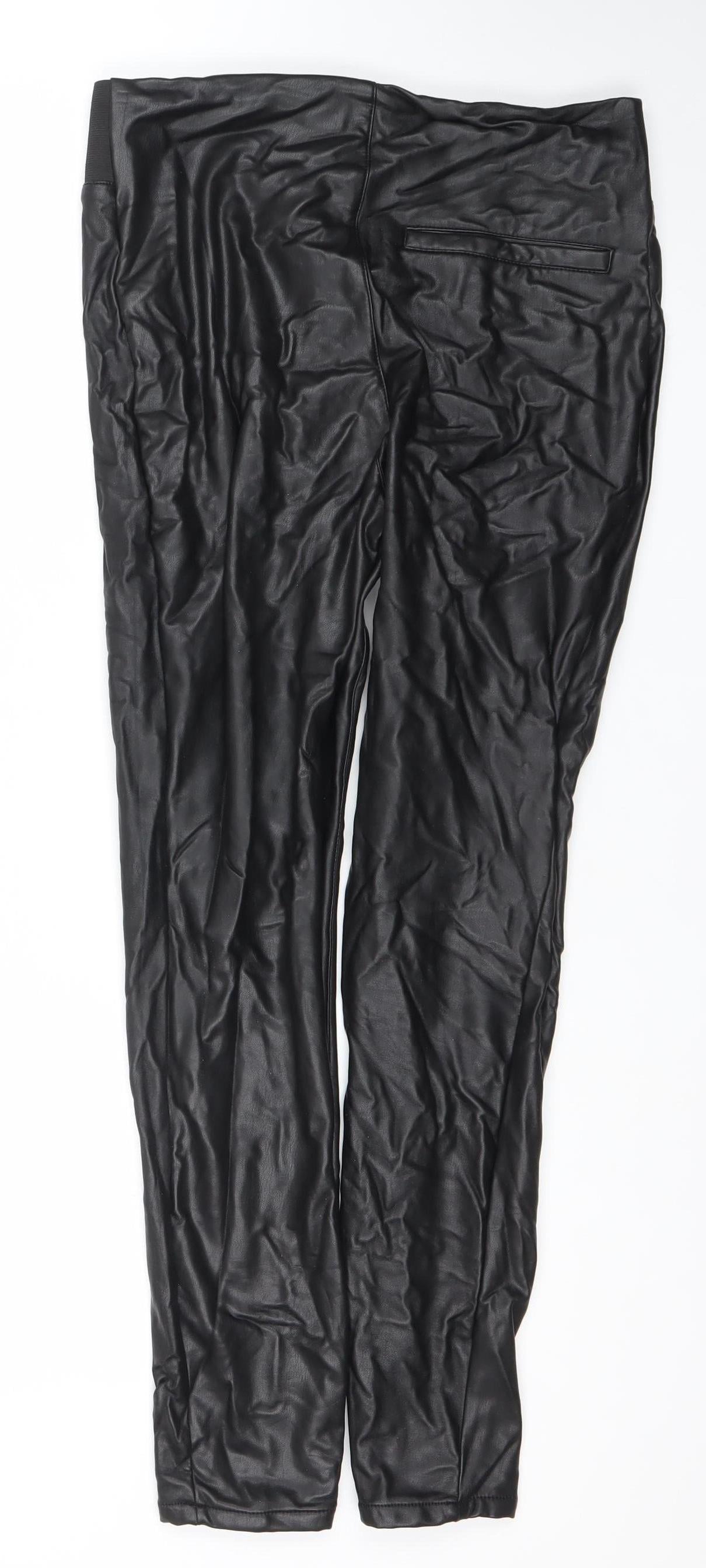 Matalan Womens Black Faux Leather Leggings Size 12 Stretch Slim Fit