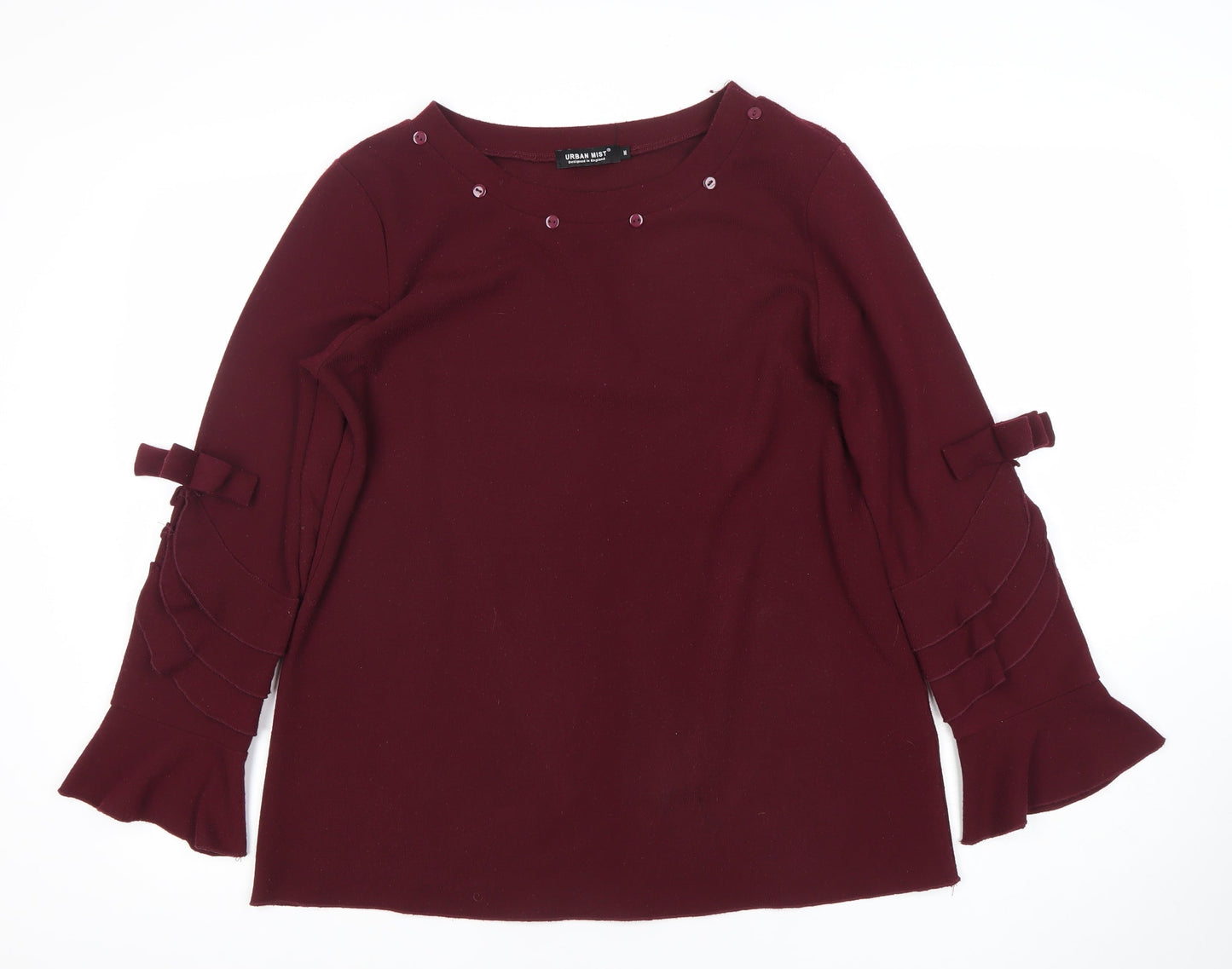 Urban Mist Women Red Long Sleeve Bow Accent Tunic Blouse Size M