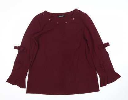 Urban Mist Women Red Long Sleeve Bow Accent Tunic Blouse Size M