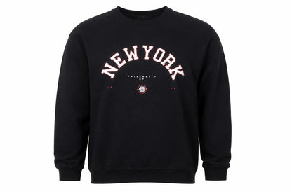 Front view of boohooMAN Men’s Black Graphic Print New York Sweatshirt, size M