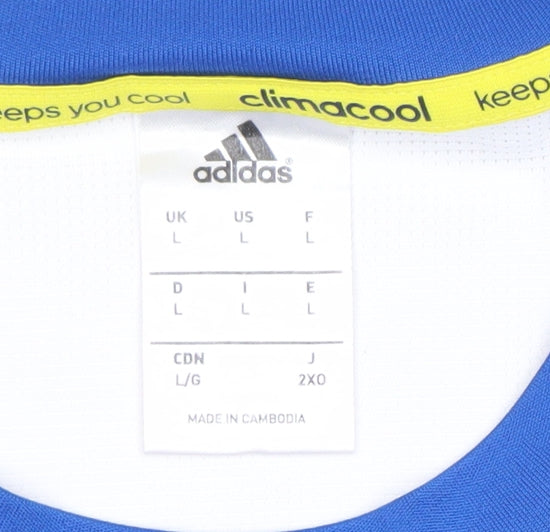 Adidas Men’s White Blue Yellow Climacool Sports T-Shirt Size L